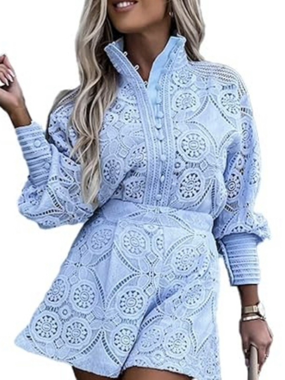 Light Blue Crochet Lace Mini Dress